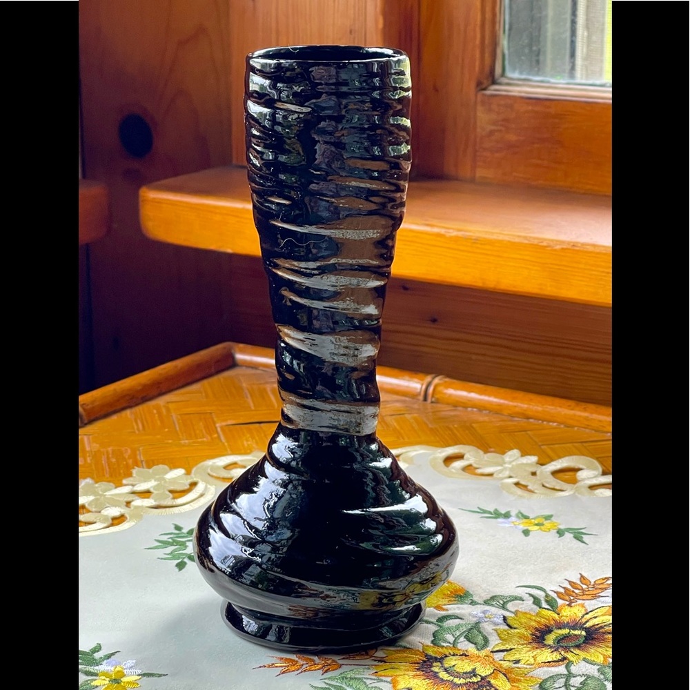 Glossy black ceramic vase, vintage
